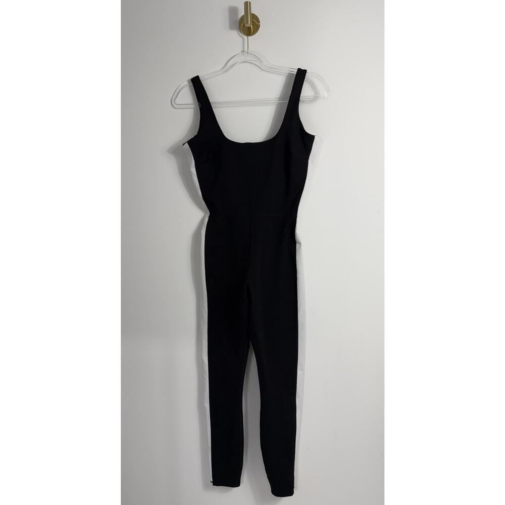Fabletics Define PowerHold Scoop Neck Jumpsuit Sz S Black & White stripes